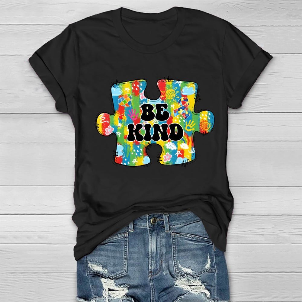 Be Kind Colorful Heart Puzzle Floral T-Shirt