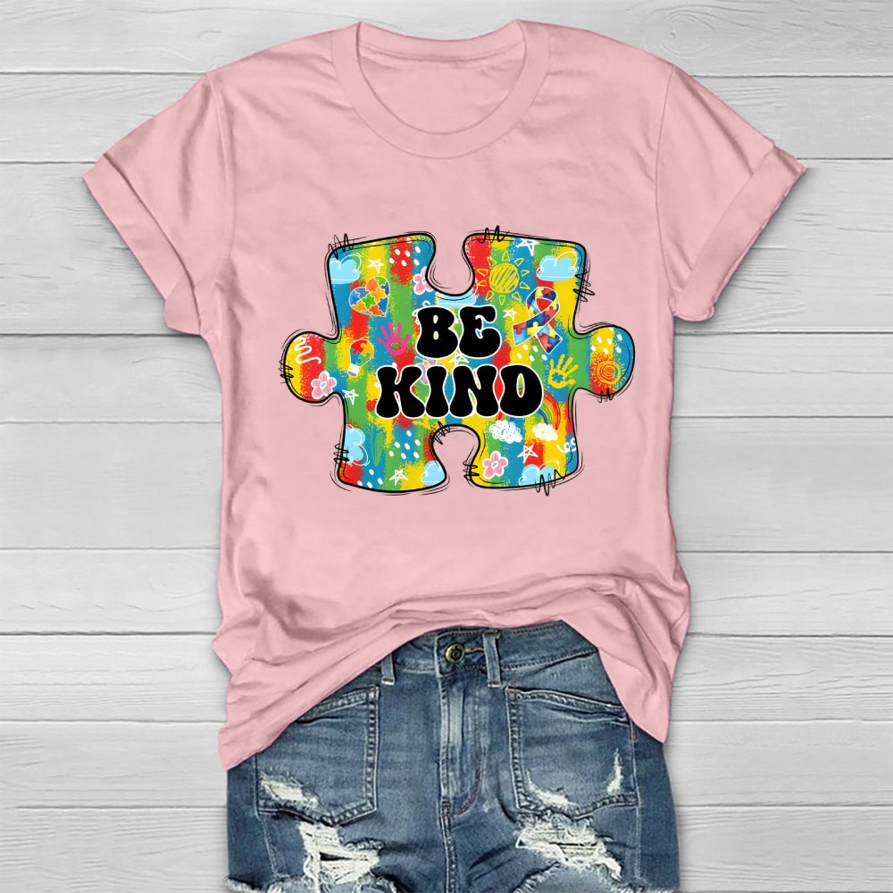 Be Kind Colorful Heart Puzzle Floral T-Shirt