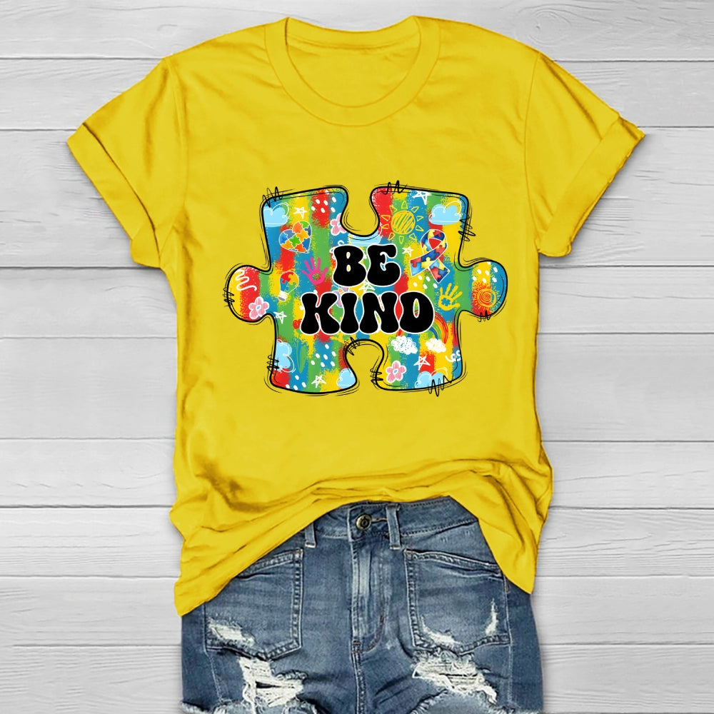Be Kind Colorful Heart Puzzle Floral T-Shirt
