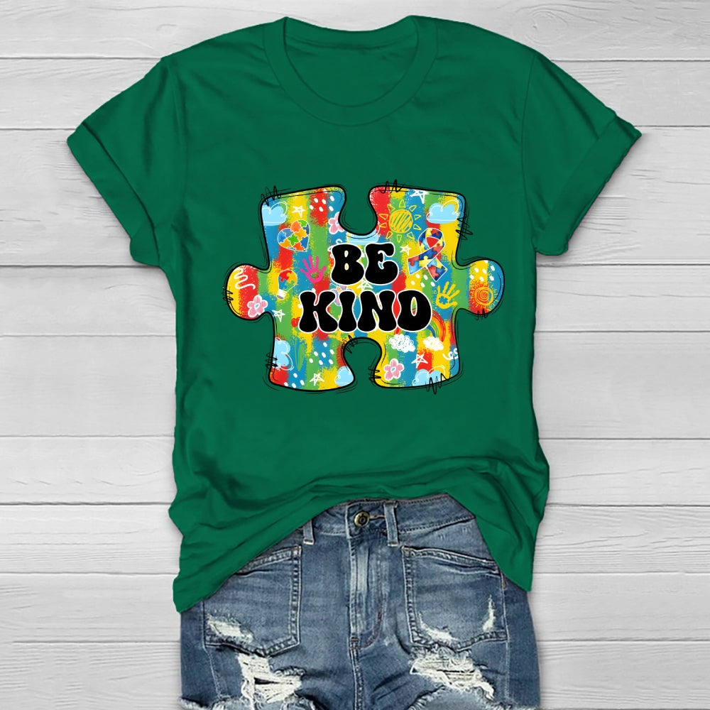 Be Kind Colorful Heart Puzzle Floral T-Shirt