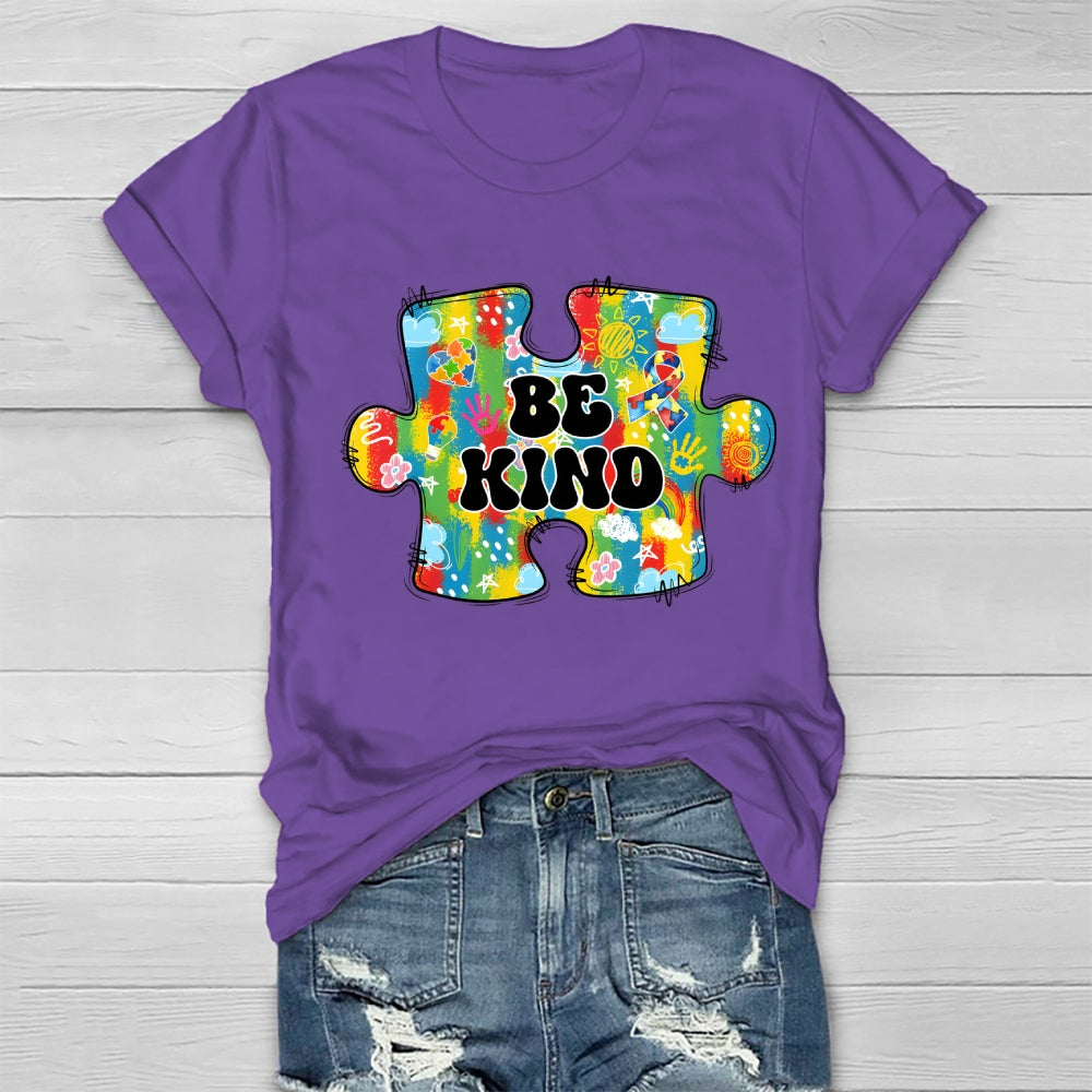 Be Kind Colorful Heart Puzzle Floral T-Shirt