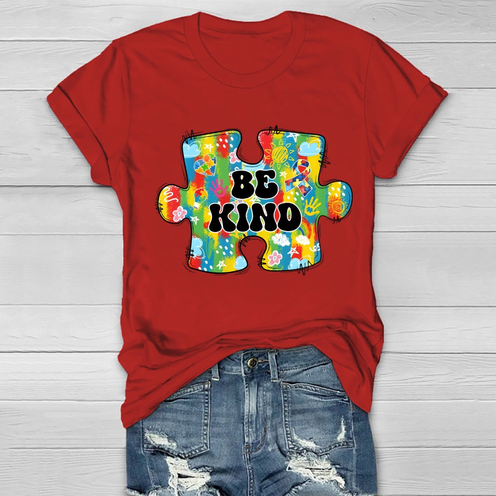 Be Kind Colorful Heart Puzzle Floral T-Shirt