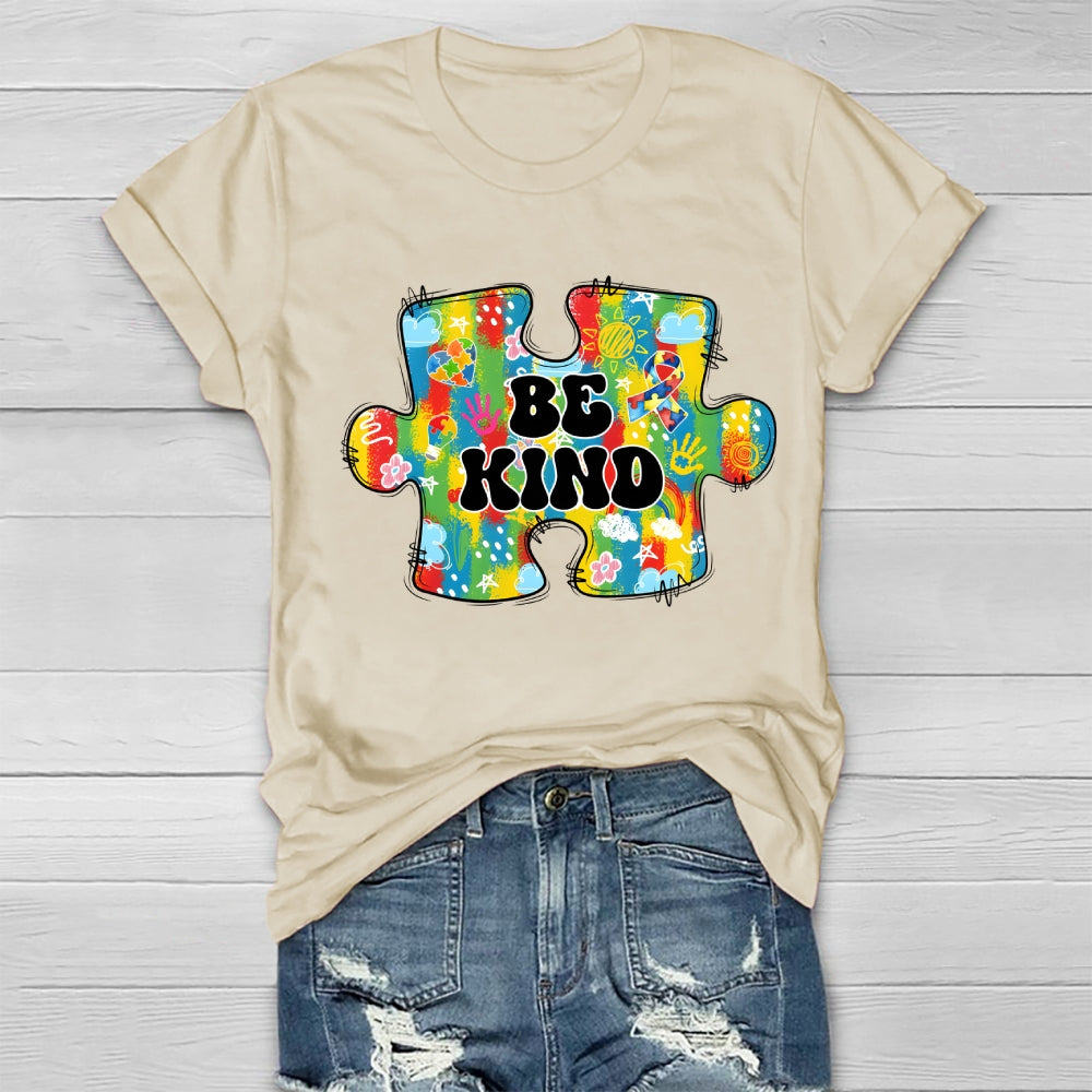 Be Kind Colorful Heart Puzzle Floral T-Shirt