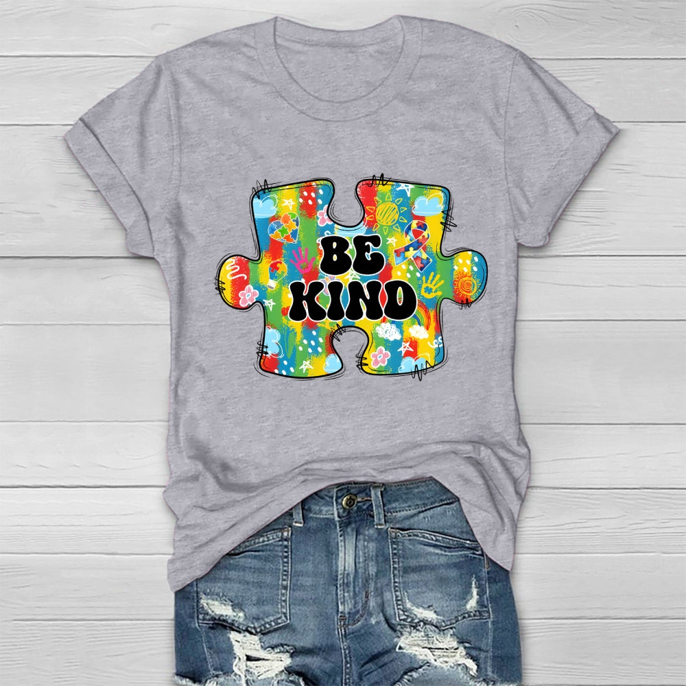 Be Kind Colorful Heart Puzzle Floral T-Shirt
