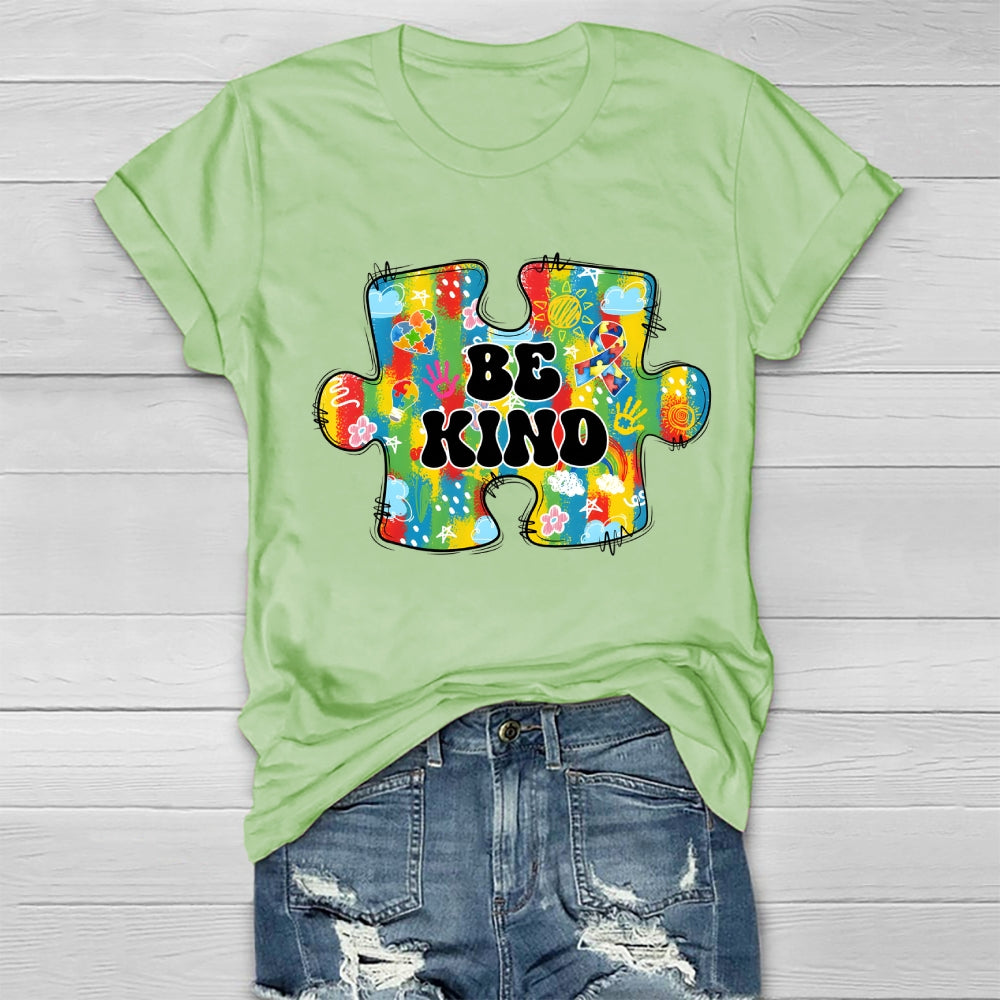 Be Kind Colorful Heart Puzzle Floral T-Shirt