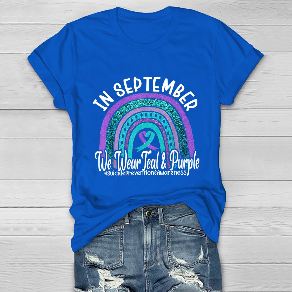 In September We Wear Teal Purple Ribbon Suicide Prevention T-shirt