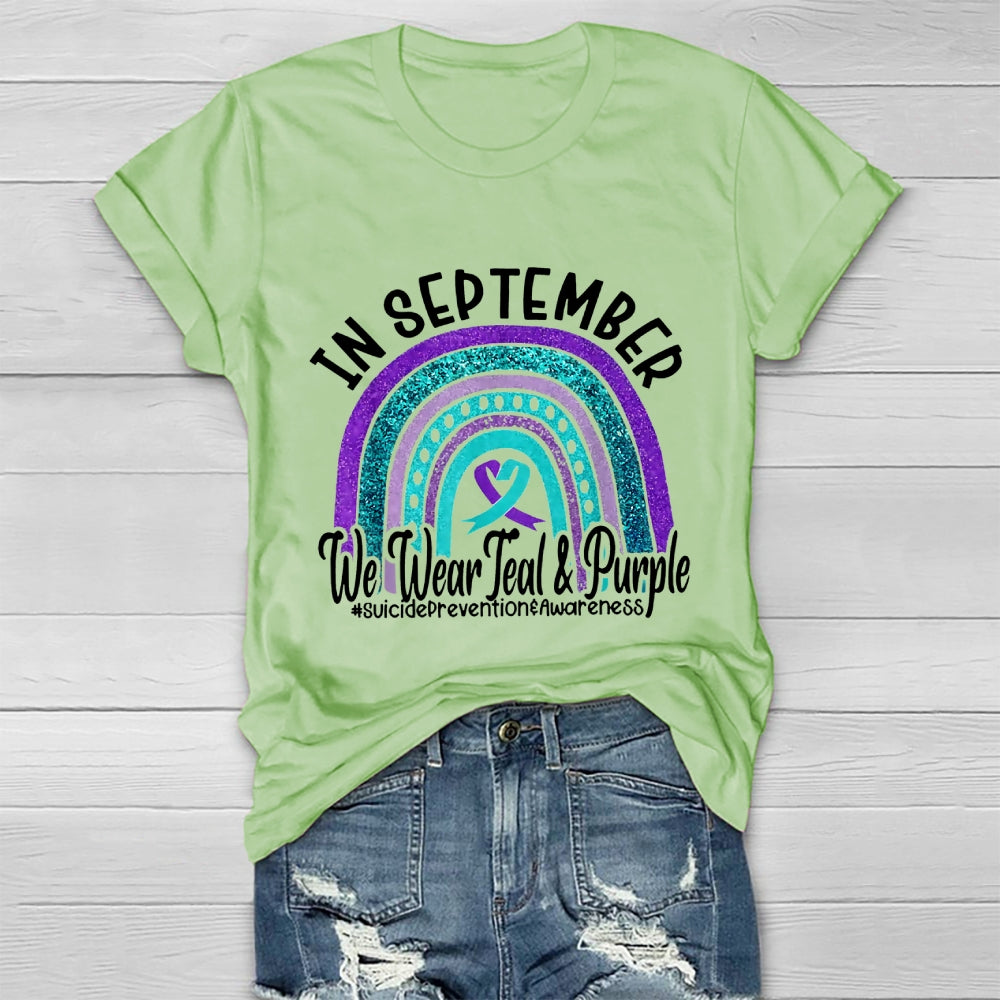 In September We Wear Teal Purple Ribbon Suicide Prevention T-shirt