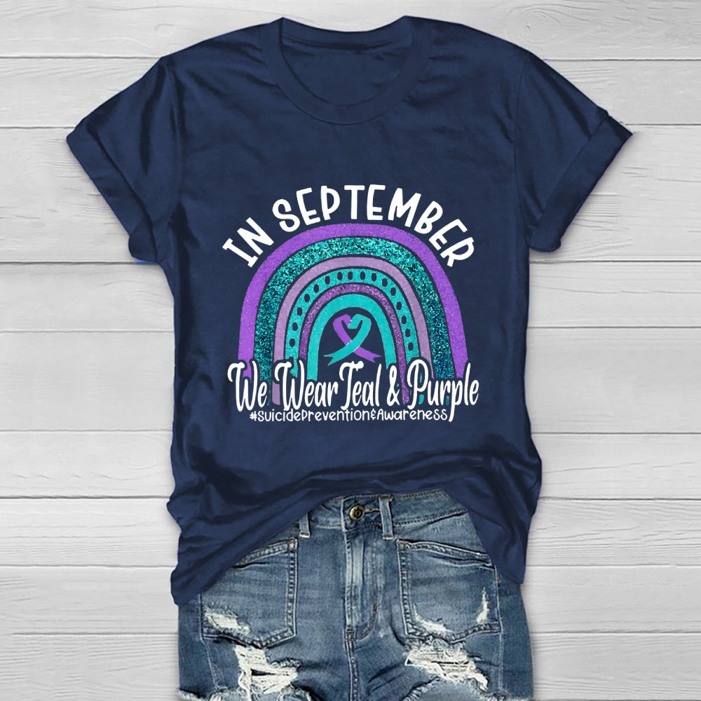 In September We Wear Teal Purple Ribbon Suicide Prevention T-shirt