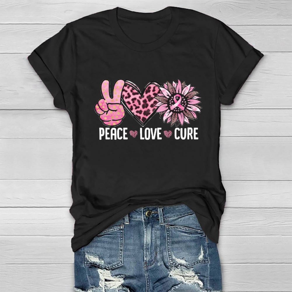 Peace Love Cure Pink Heart T-shirt