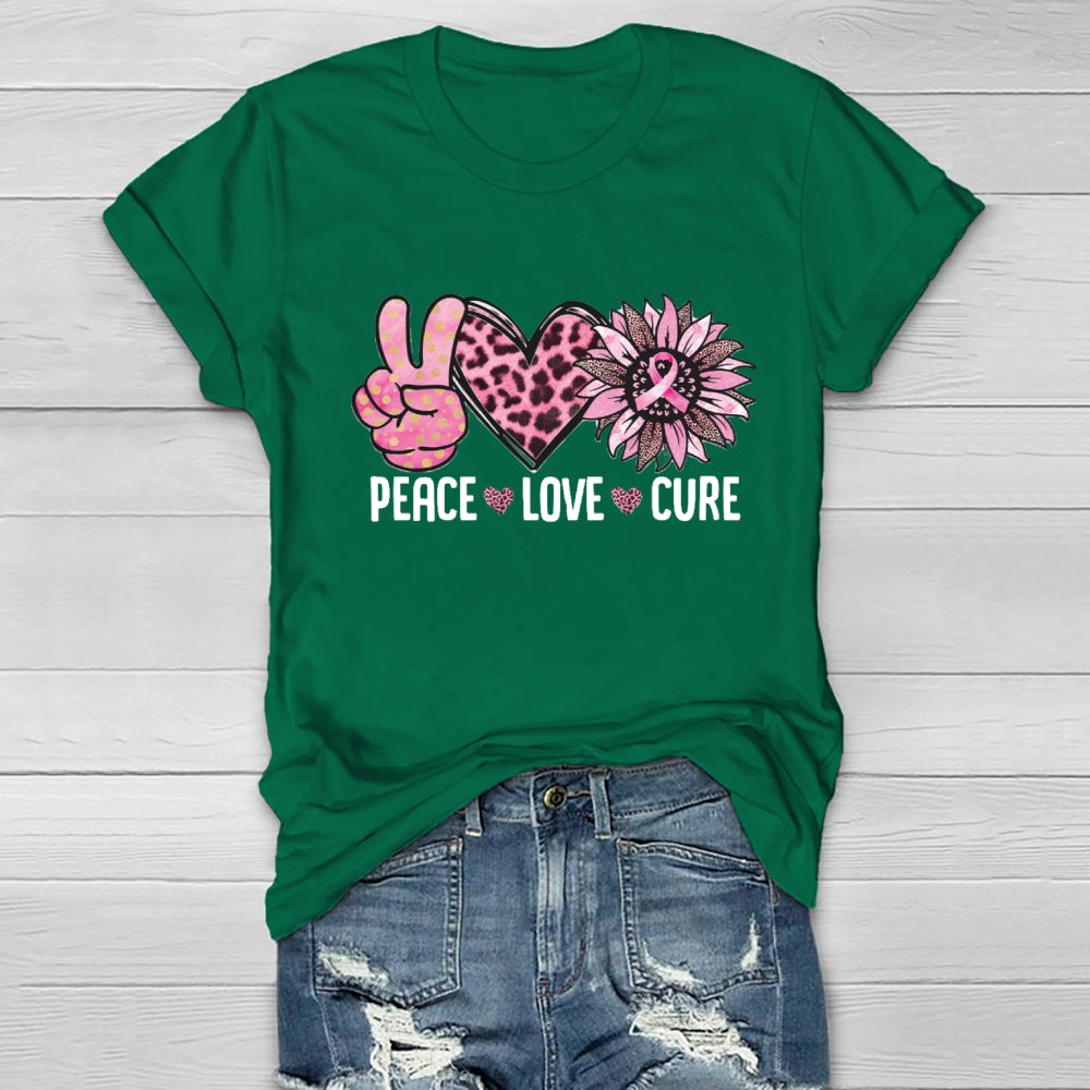 Peace Love Cure Pink Heart T-shirt