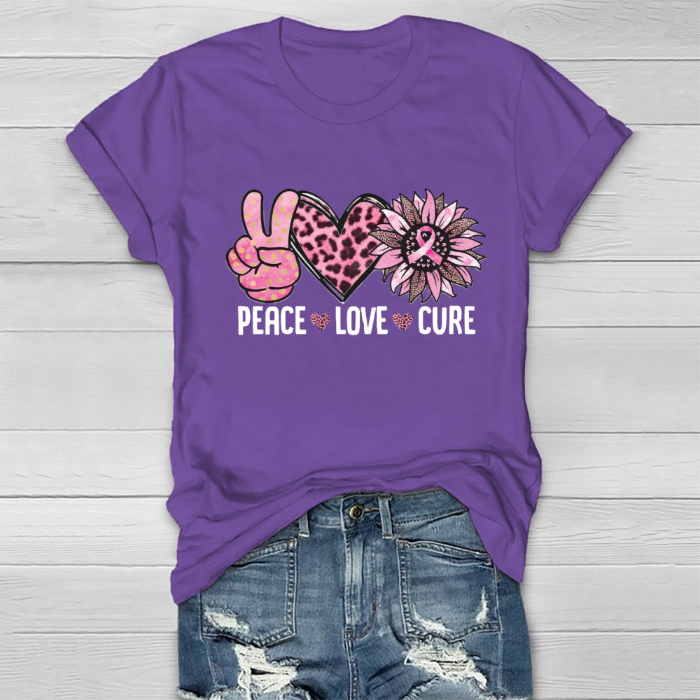 Peace Love Cure Pink Heart T-shirt