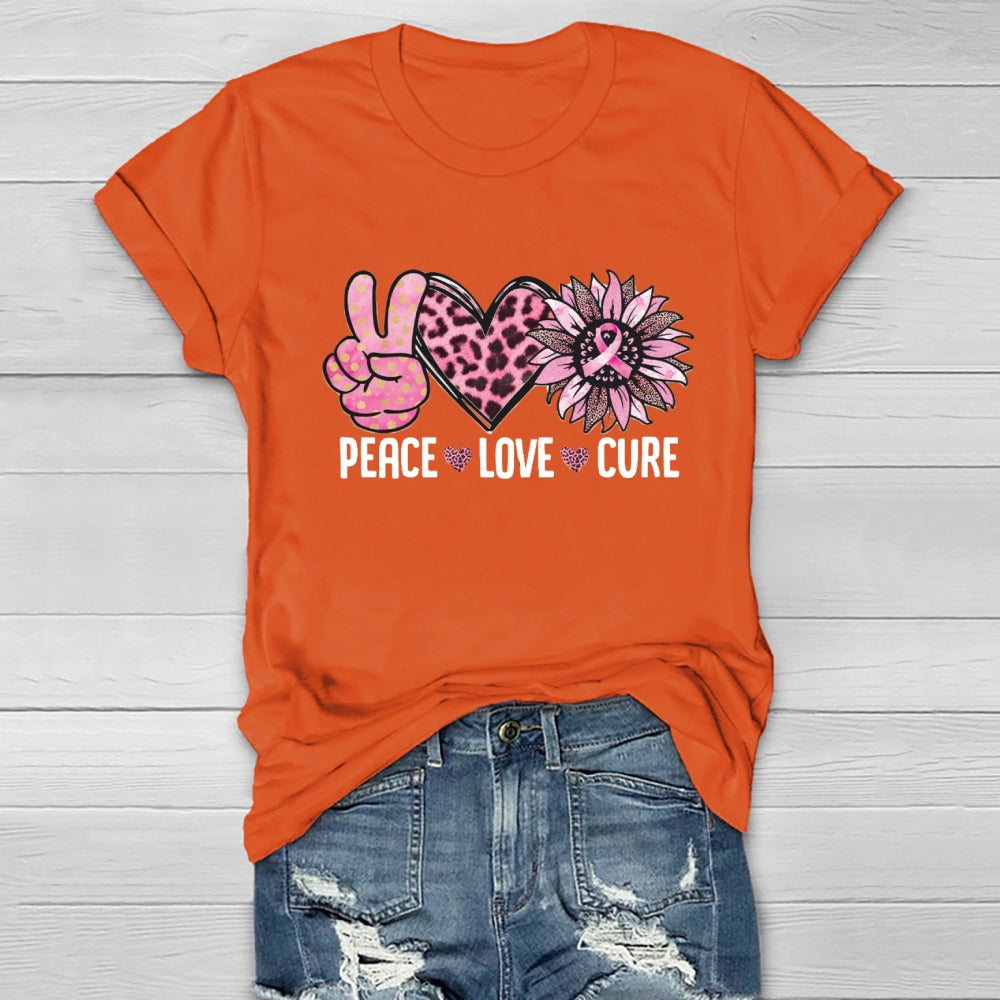 Peace Love Cure Pink Heart T-shirt