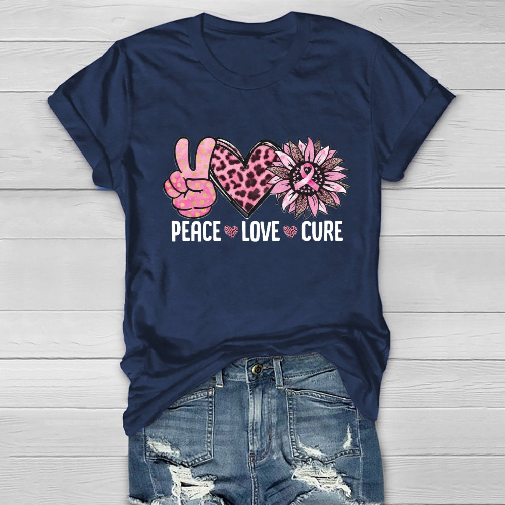 Peace Love Cure Pink Heart T-shirt