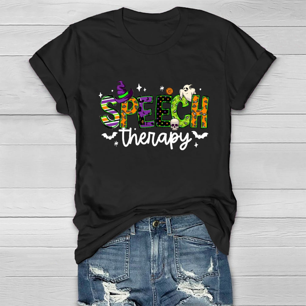 Speech Therapy Colorful Fonts And Ghosts Halloween T-shirt