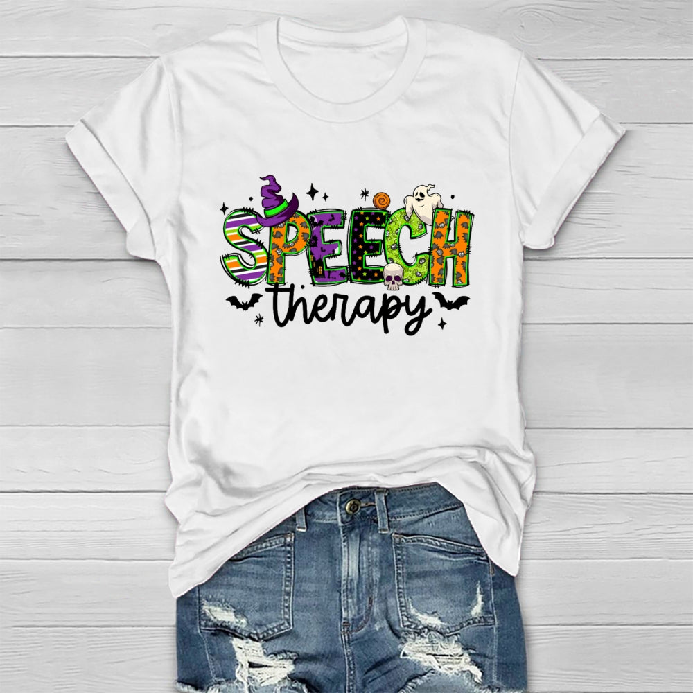 Speech Therapy Colorful Fonts And Ghosts Halloween T-shirt