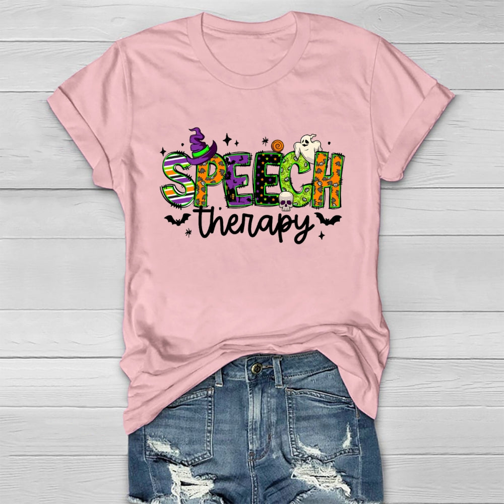 Speech Therapy Colorful Fonts And Ghosts Halloween T-shirt