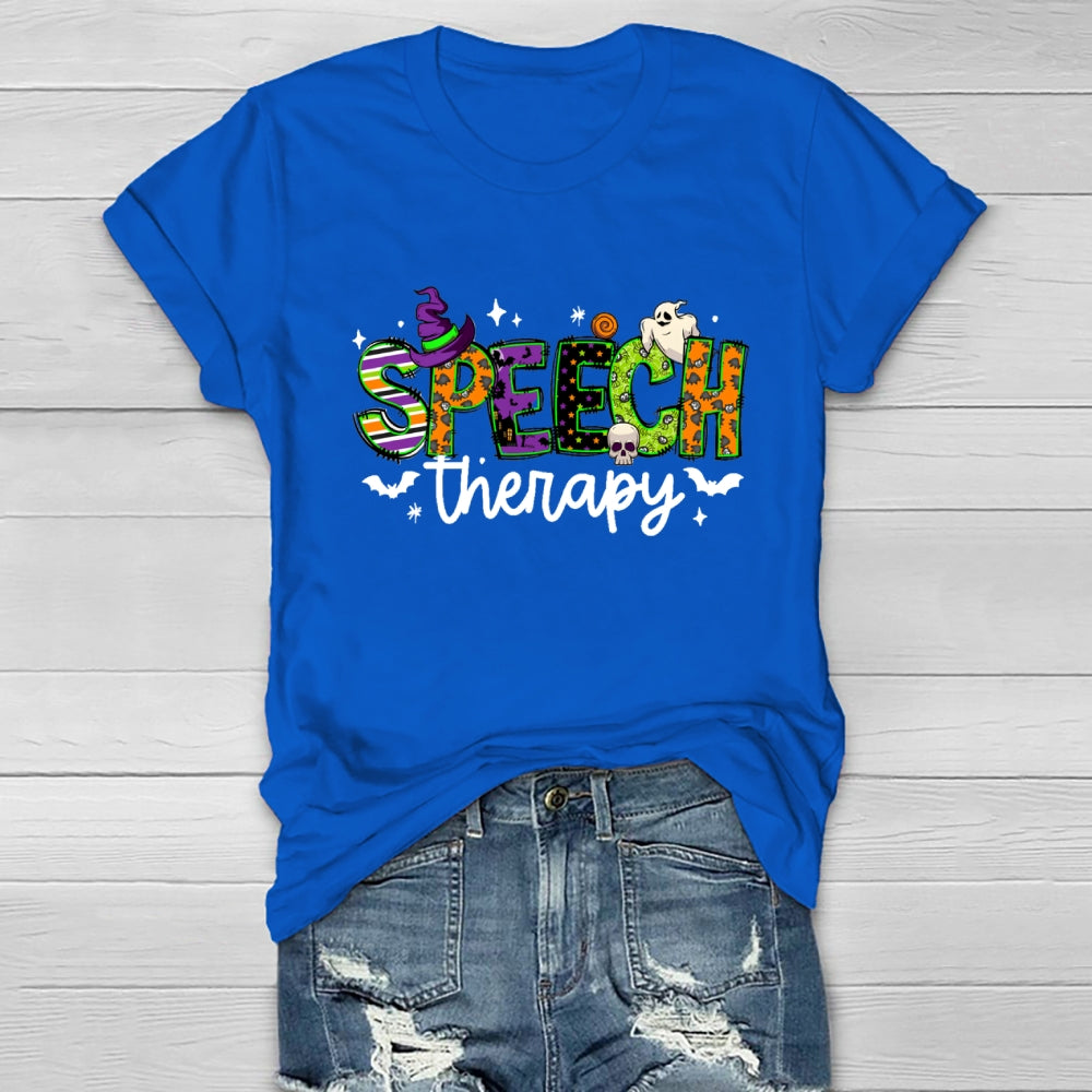 Speech Therapy Colorful Fonts And Ghosts Halloween T-shirt