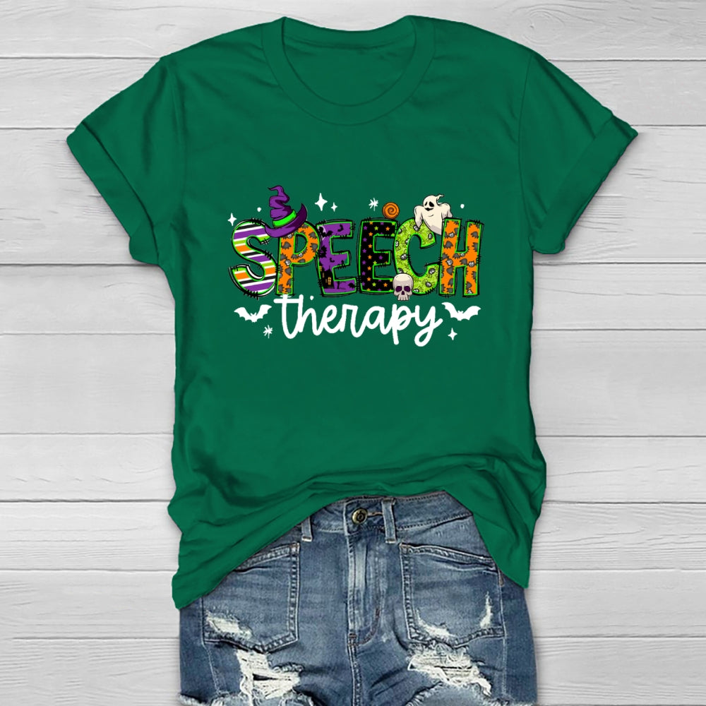 Speech Therapy Colorful Fonts And Ghosts Halloween T-shirt