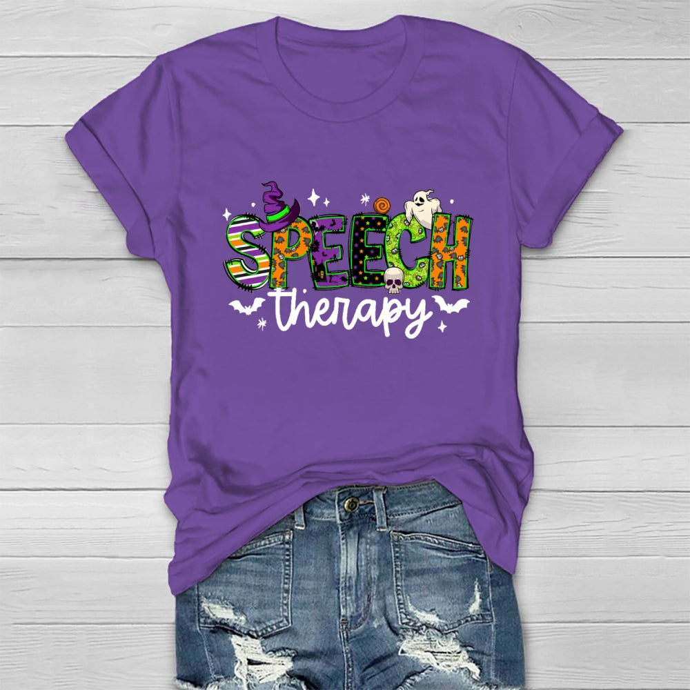 Speech Therapy Colorful Fonts And Ghosts Halloween T-shirt