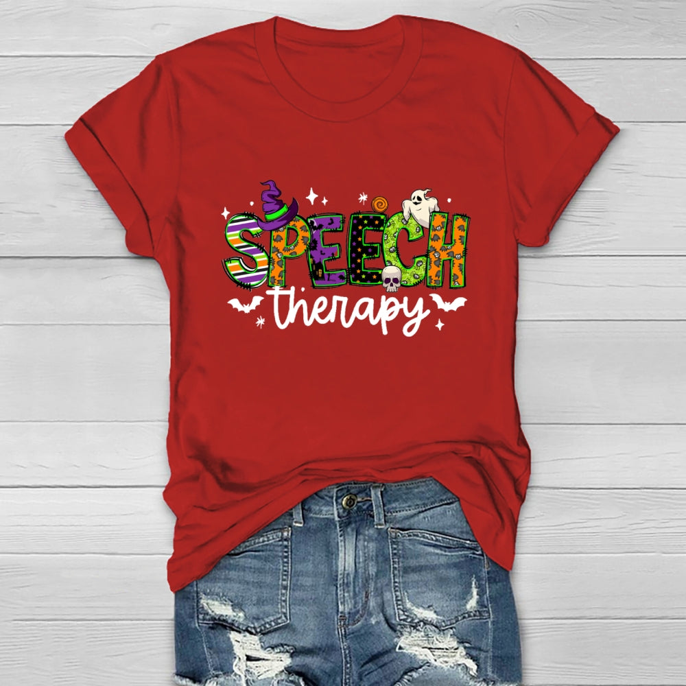Speech Therapy Colorful Fonts And Ghosts Halloween T-shirt