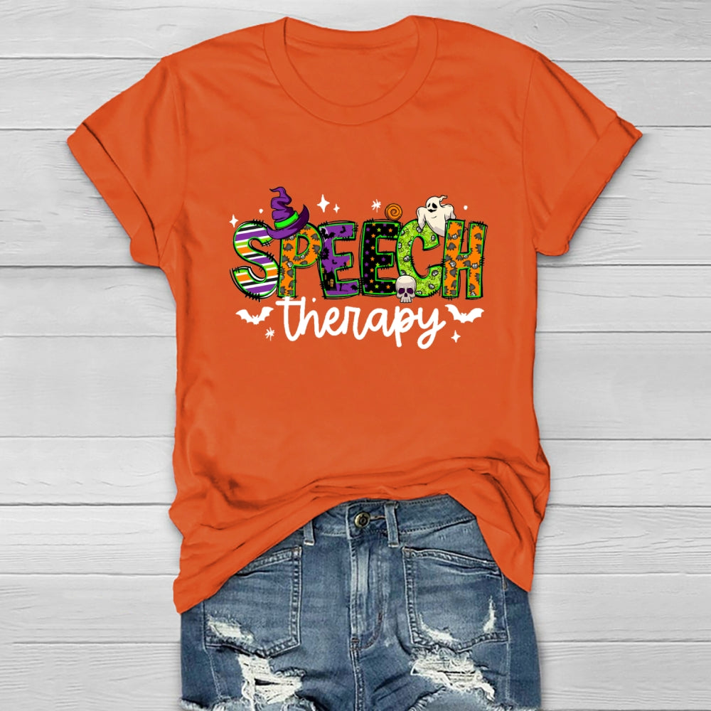 Speech Therapy Colorful Fonts And Ghosts Halloween T-shirt
