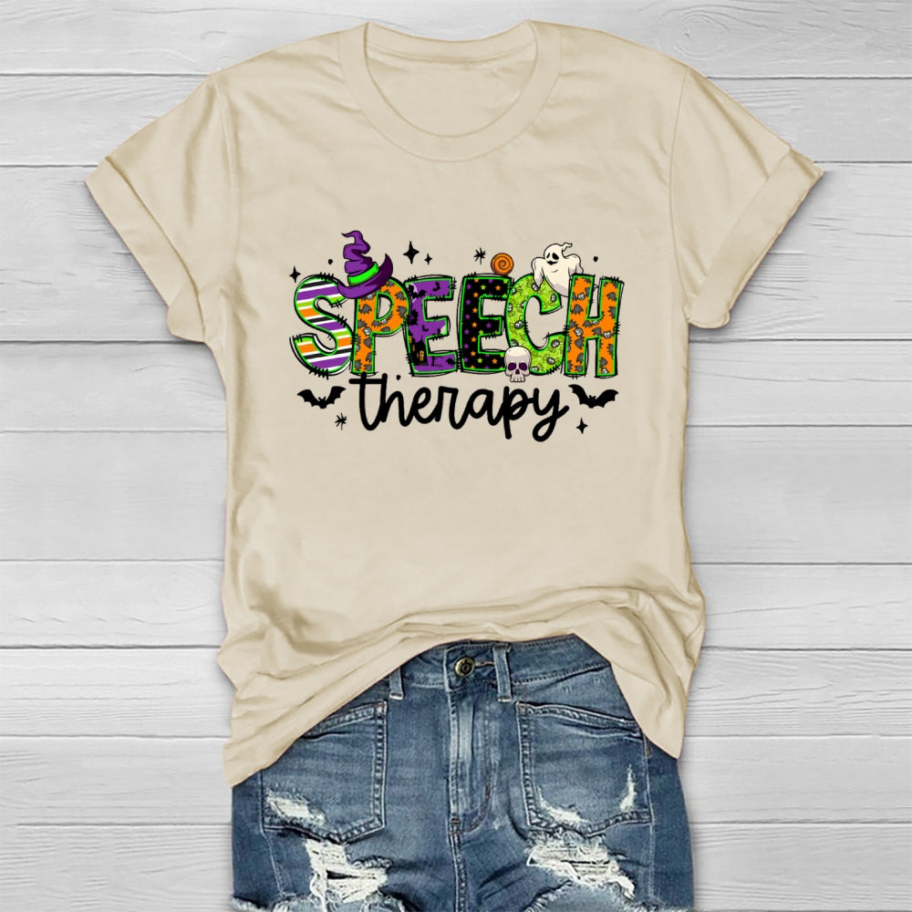 Speech Therapy Colorful Fonts And Ghosts Halloween T-shirt
