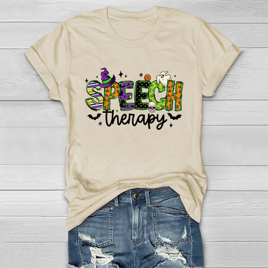 Speech Therapy Colorful Fonts And Ghosts Halloween T-shirt