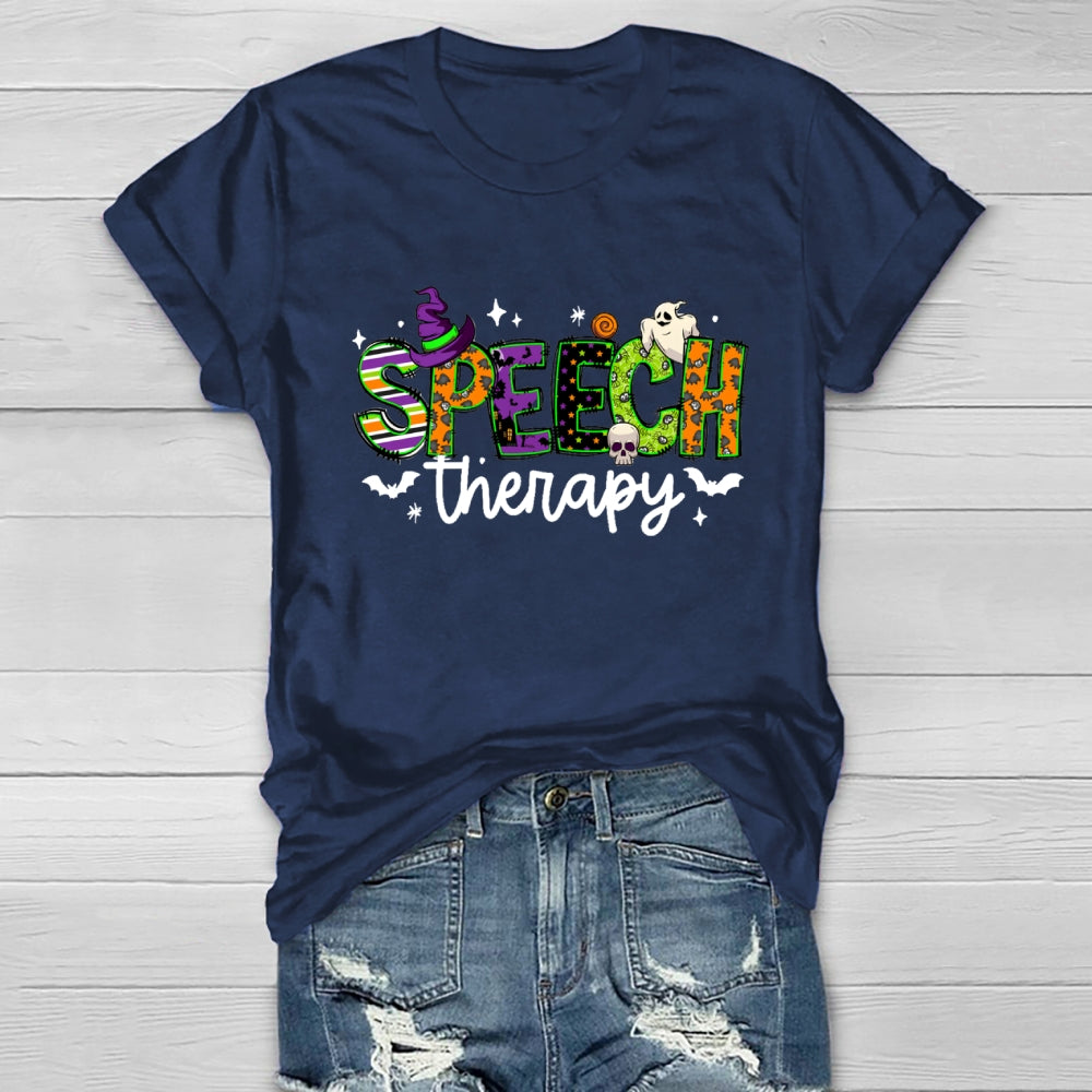 Speech Therapy Colorful Fonts And Ghosts Halloween T-shirt