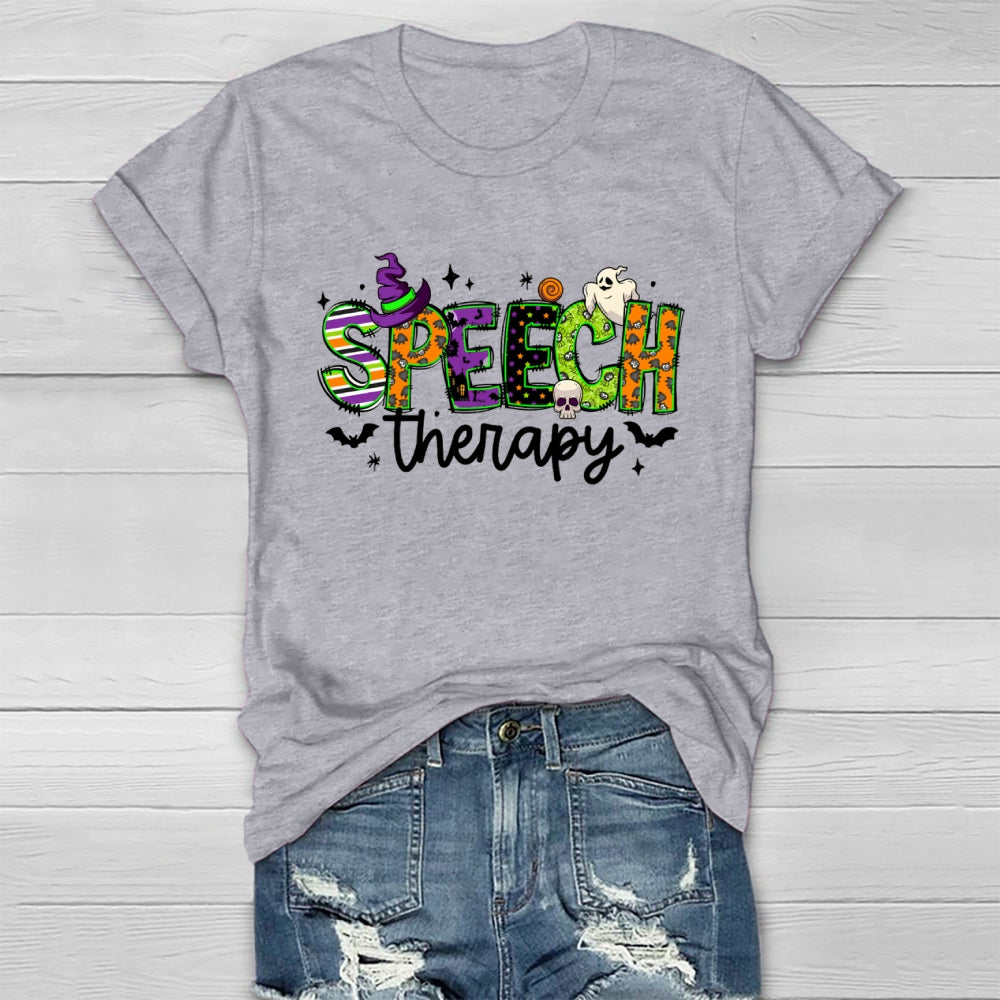 Speech Therapy Colorful Fonts And Ghosts Halloween T-shirt