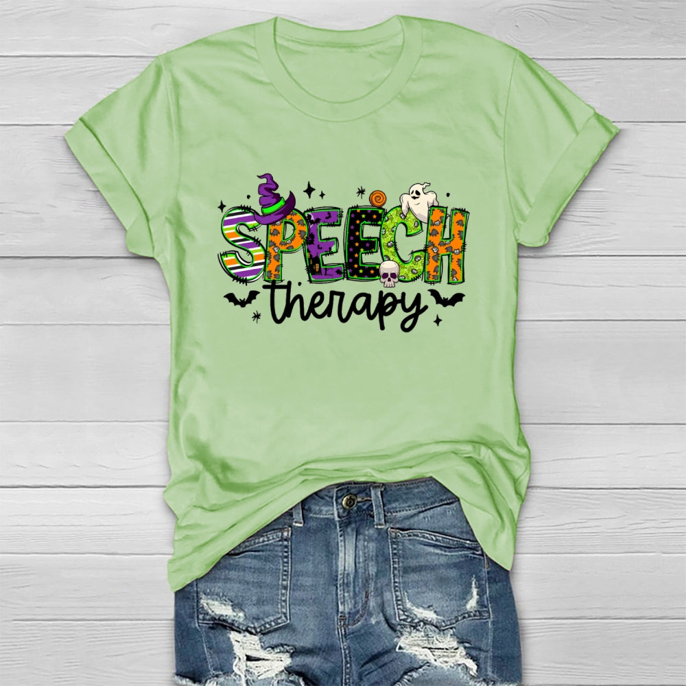 Speech Therapy Colorful Fonts And Ghosts Halloween T-shirt