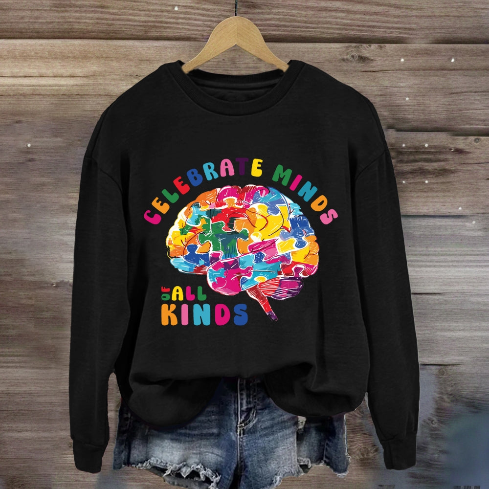 Celebrate Minds Of All Kinds Colorful Brain Sweatshirt