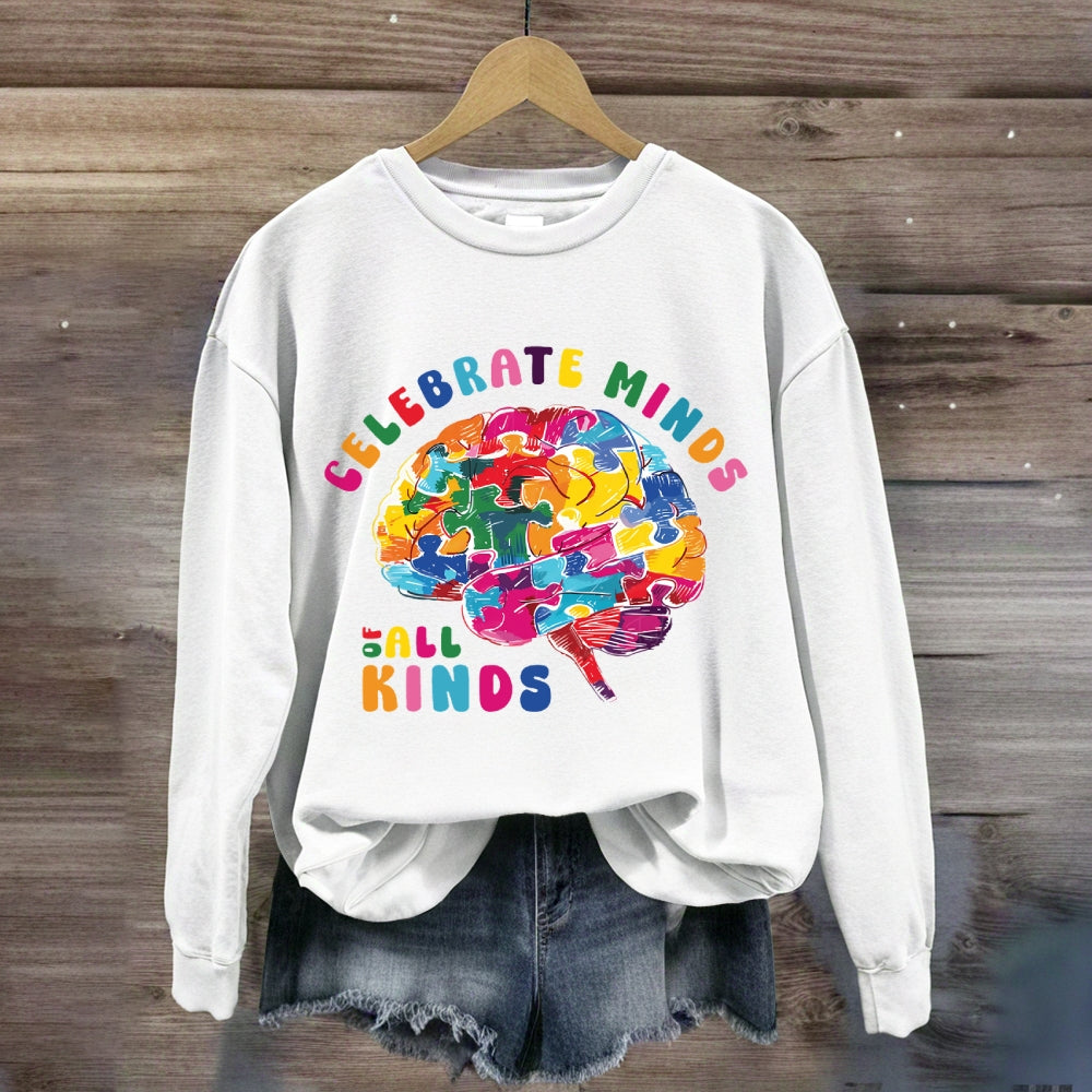 Celebrate Minds Of All Kinds Colorful Brain Sweatshirt