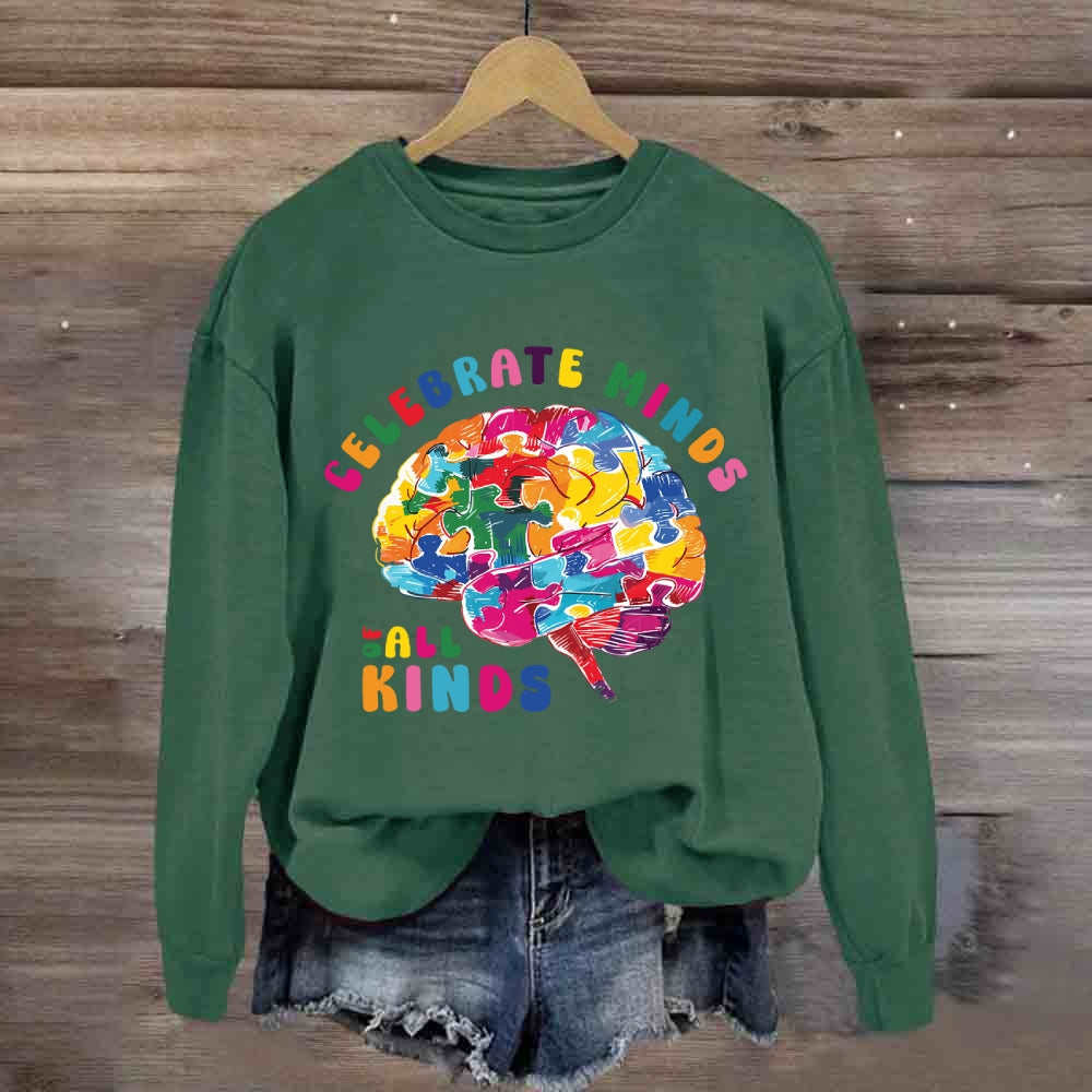 Celebrate Minds Of All Kinds Colorful Brain Sweatshirt