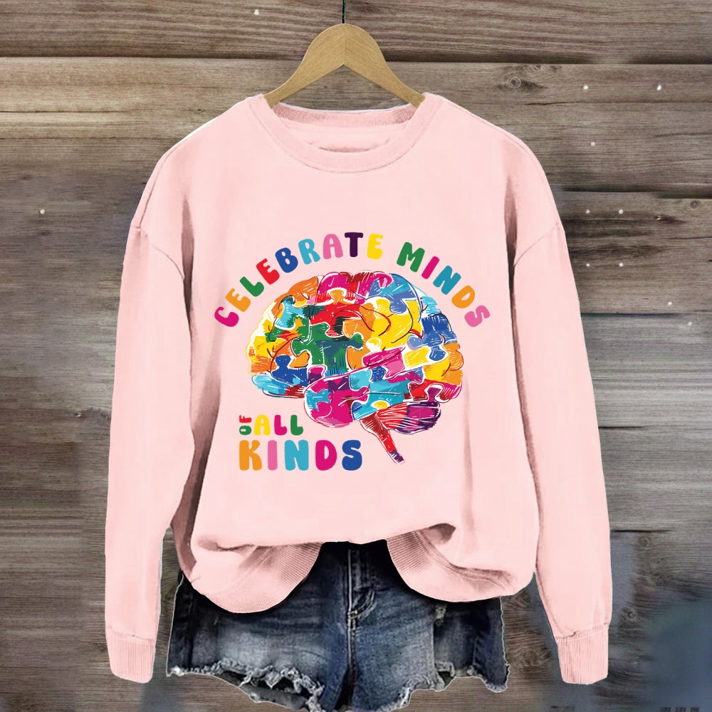 Celebrate Minds Of All Kinds Colorful Brain Sweatshirt
