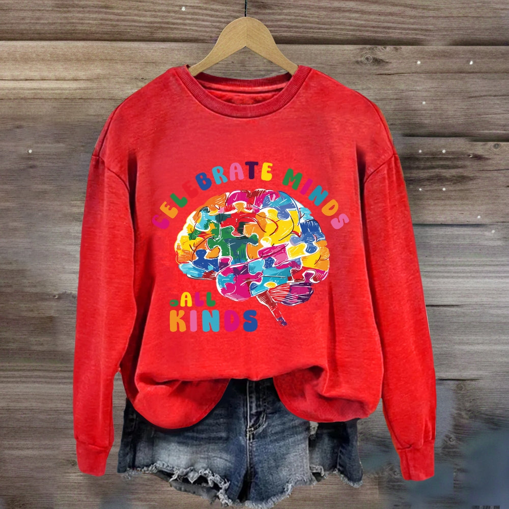 Celebrate Minds Of All Kinds Colorful Brain Sweatshirt
