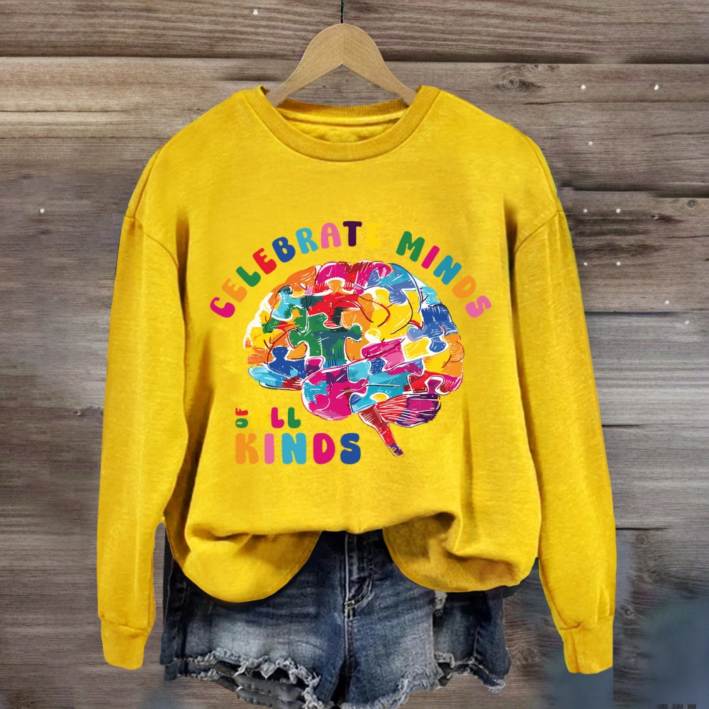 Celebrate Minds Of All Kinds Colorful Brain Sweatshirt