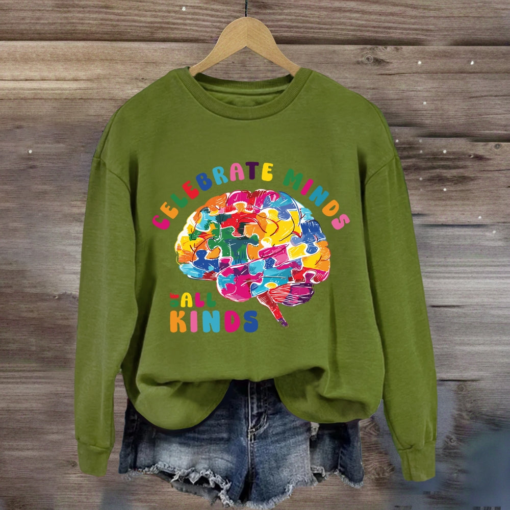 Celebrate Minds Of All Kinds Colorful Brain Sweatshirt