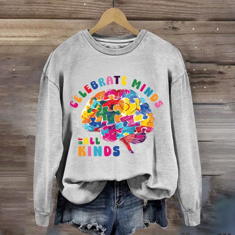 Celebrate Minds Of All Kinds Colorful Brain Sweatshirt