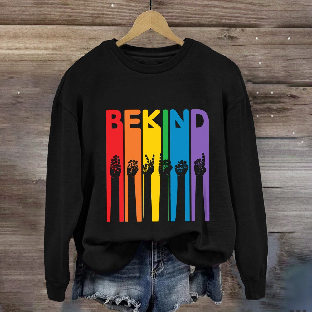 Be Kind Colorful Letter Hand Sign Sweatshirt