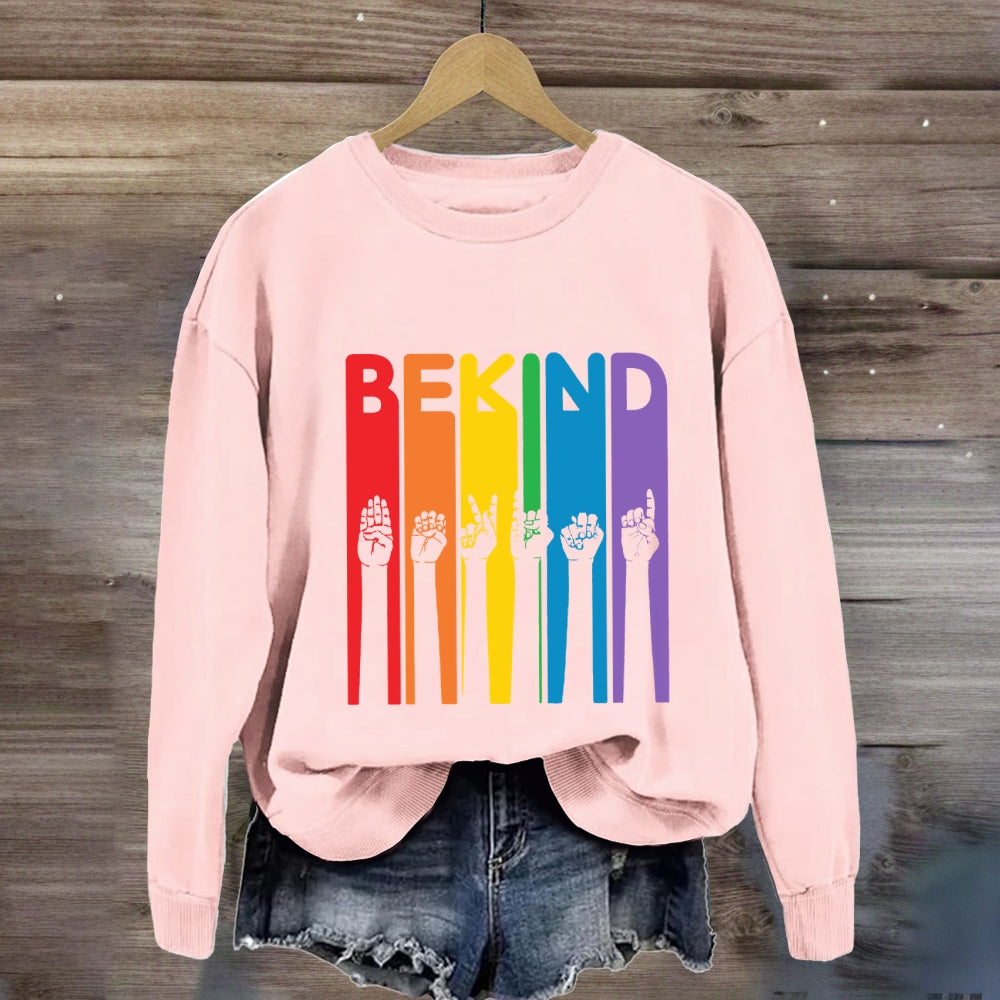 Be Kind Colorful Letter Hand Sign Sweatshirt