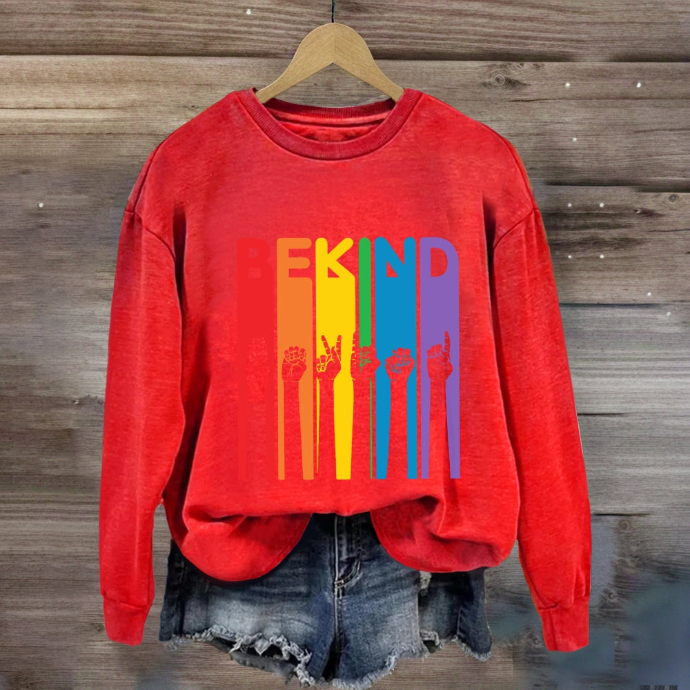 Be Kind Colorful Letter Hand Sign Sweatshirt