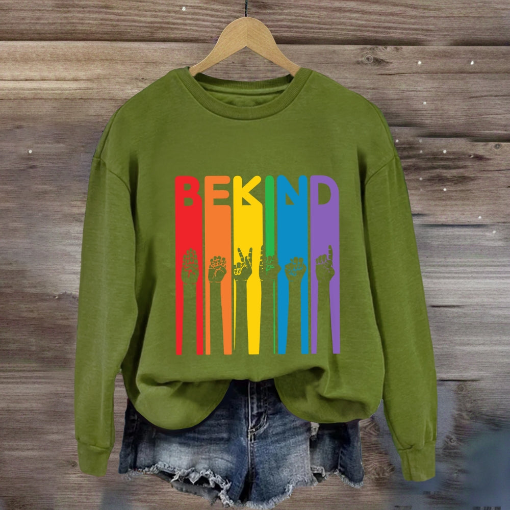 Be Kind Colorful Letter Hand Sign Sweatshirt