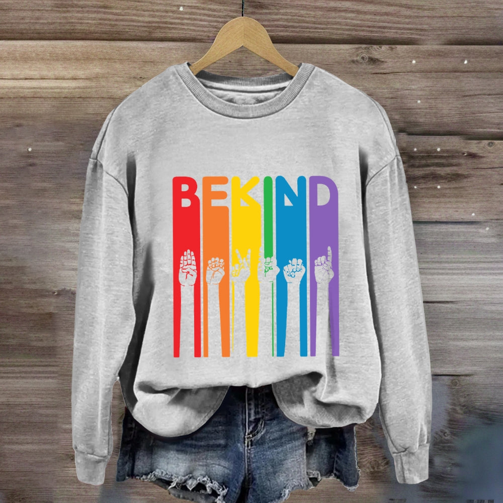 Be Kind Colorful Letter Hand Sign Sweatshirt