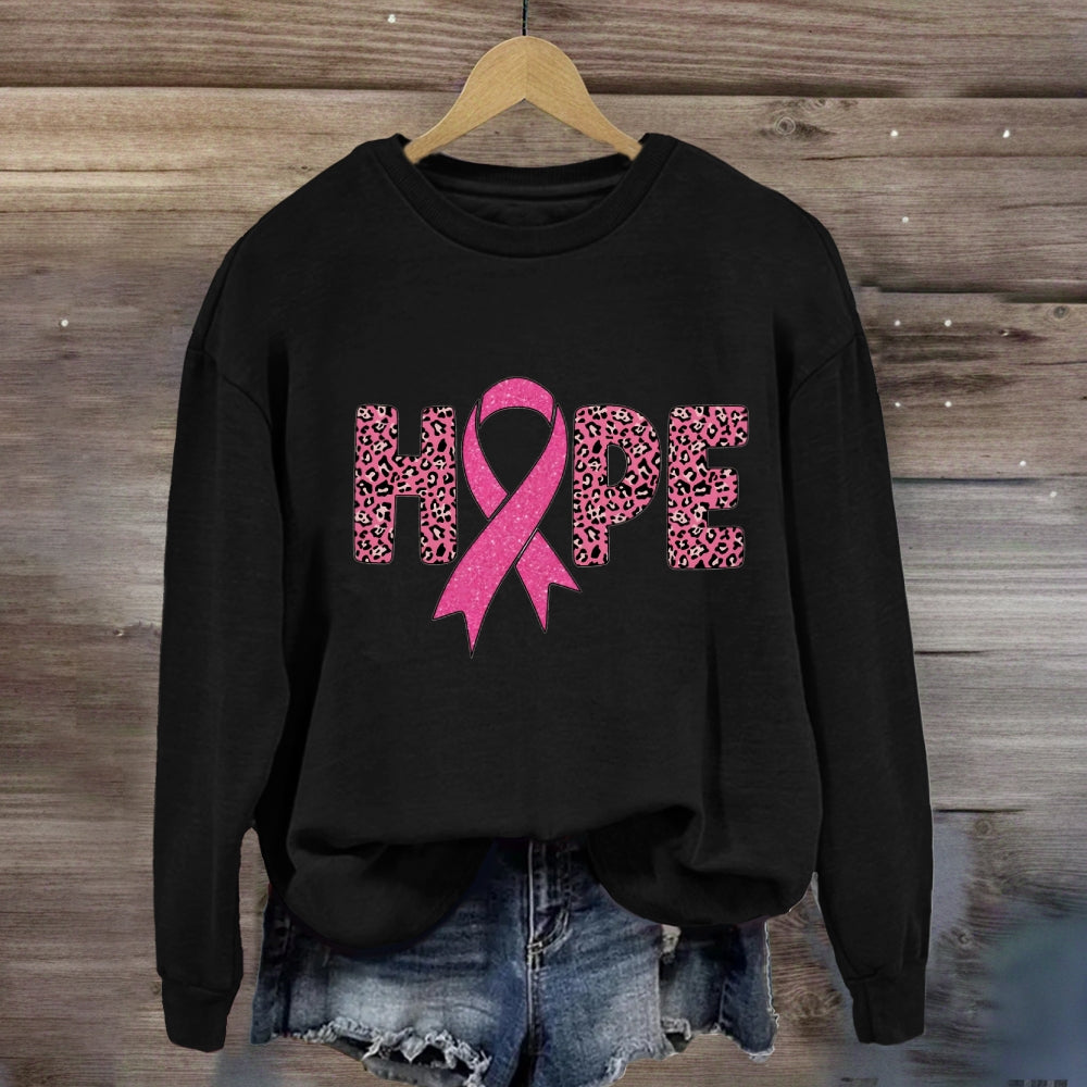 Pink Leopard Letter Hope Ribbon Sweatshirt