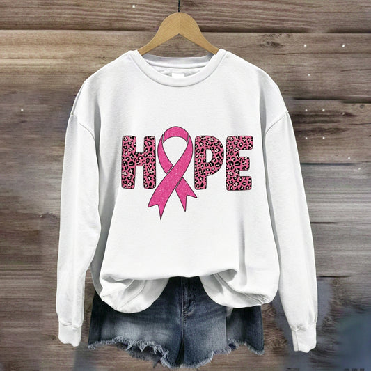 Pink Leopard Letter Hope Ribbon Sweatshirt