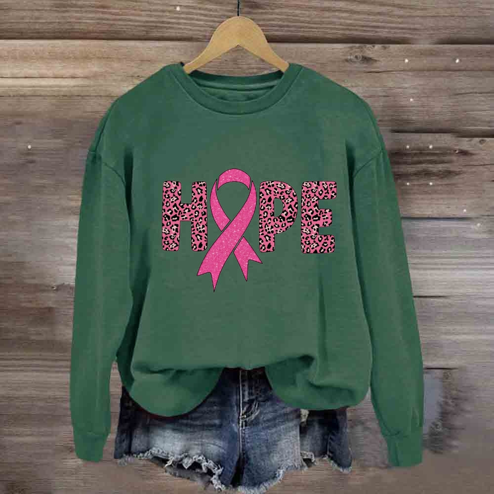 Pink Leopard Letter Hope Ribbon Sweatshirt