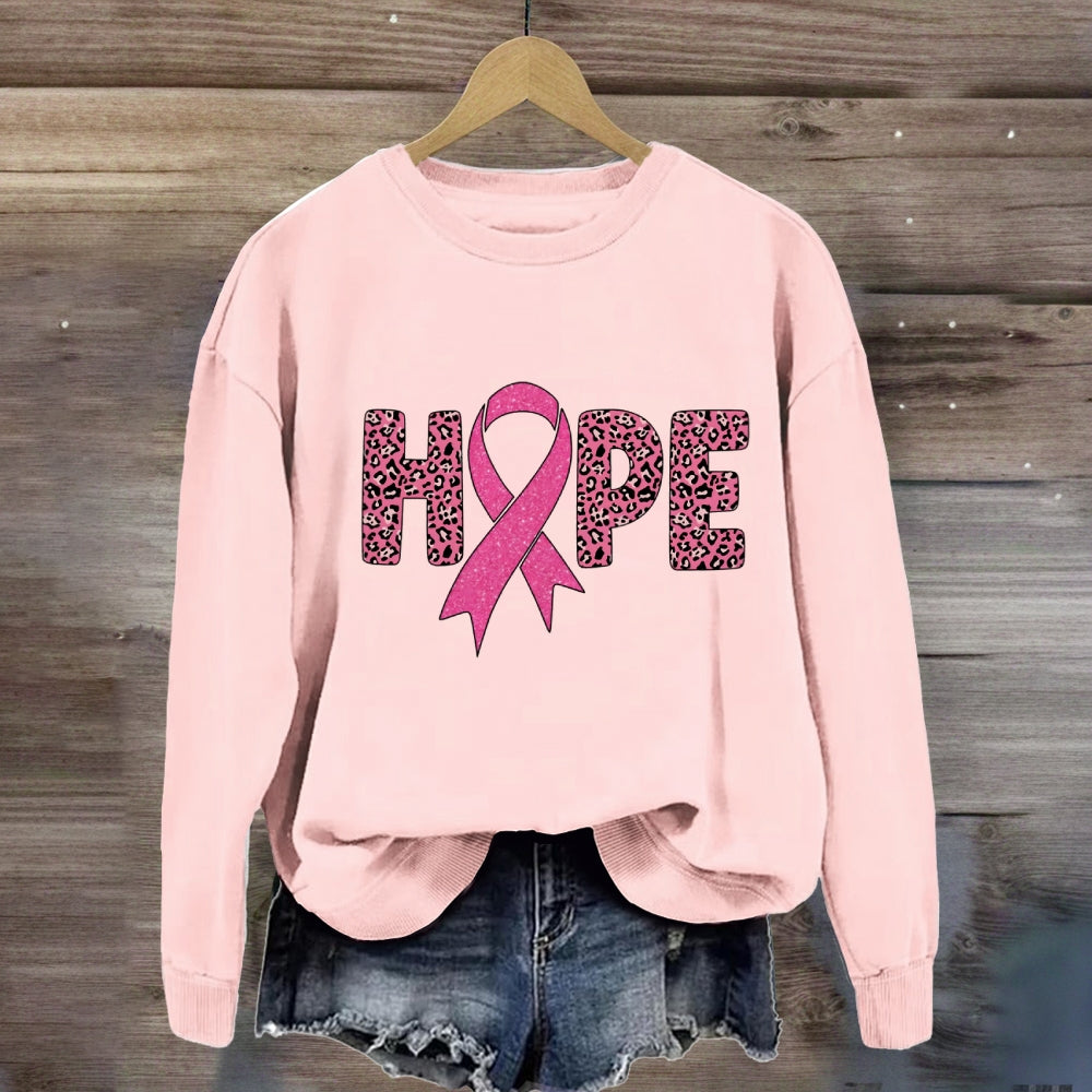 Pink Leopard Letter Hope Ribbon Sweatshirt