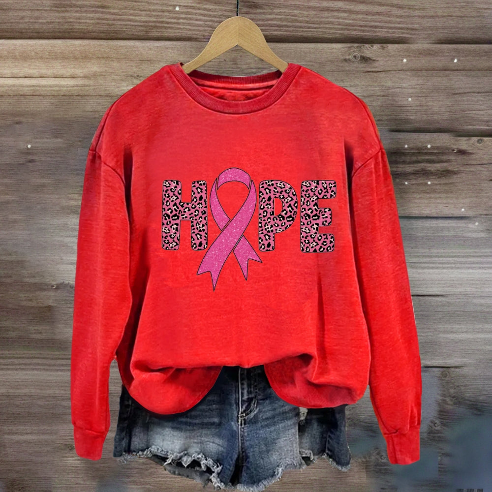 Pink Leopard Letter Hope Ribbon Sweatshirt