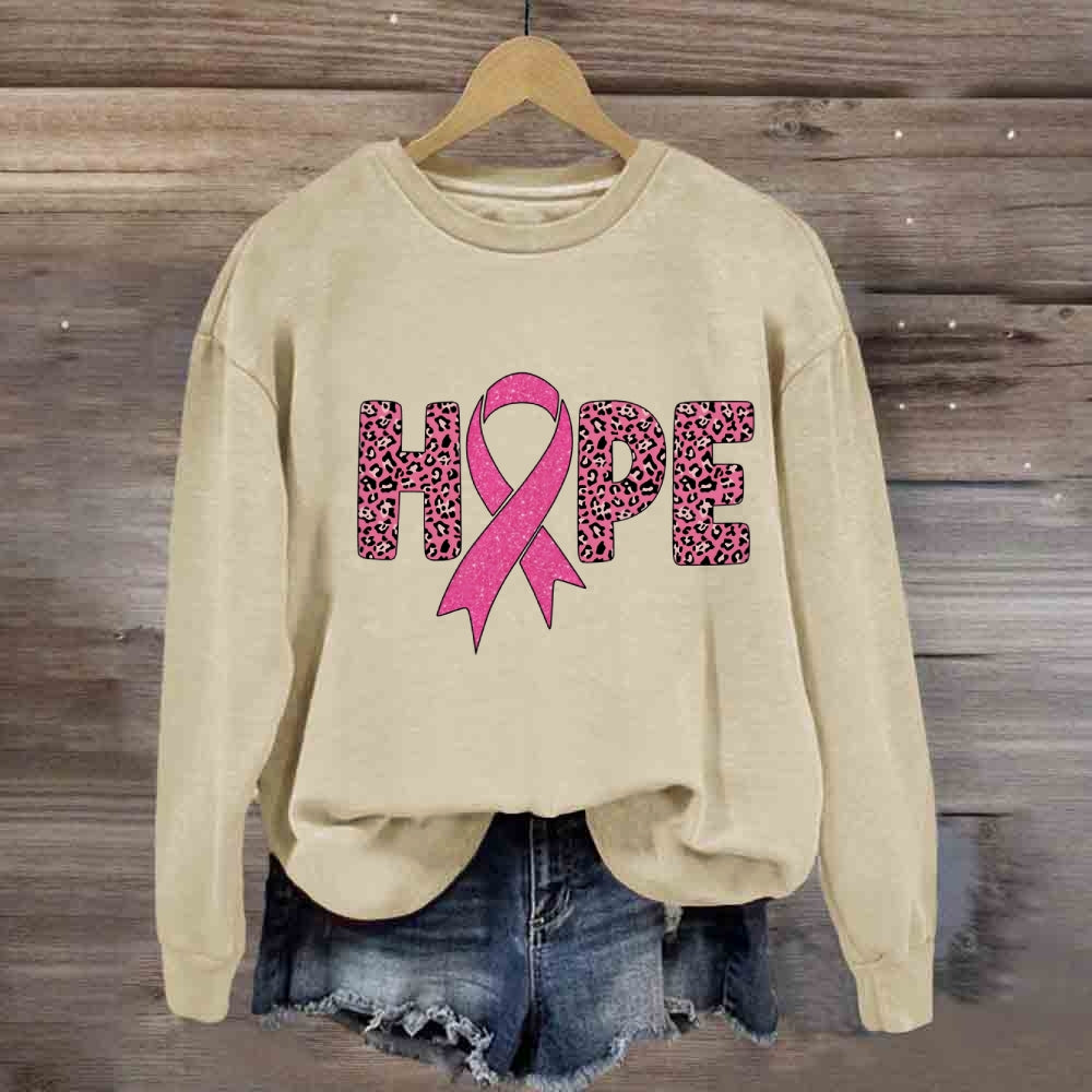 Pink Leopard Letter Hope Ribbon Sweatshirt