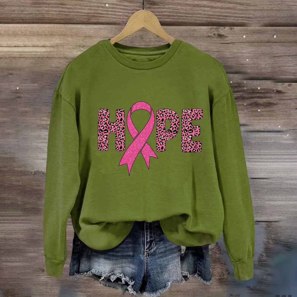 Pink Leopard Letter Hope Ribbon Sweatshirt